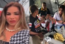 “Madrinha dos policiais” cobra Wilson Lima durante manifestação em frente a sede do governo