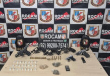 ROCAM apreende armas, munições e drogas em mochila abandonada no bairro Santa Etelvina Foto: Divulgação/ Rocam